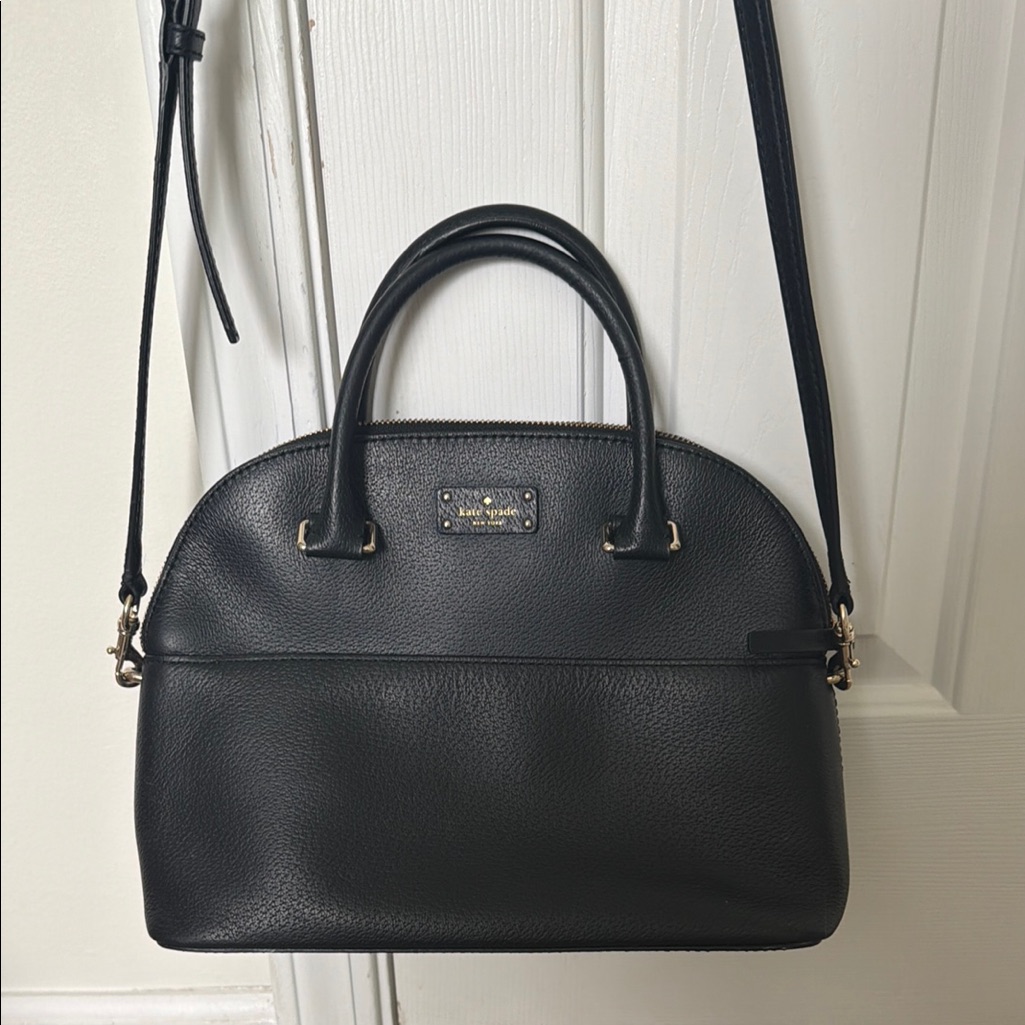 Kate Spade Black Leather Dome Satchel - Crossbody Strap